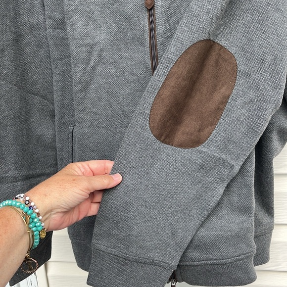JOS A BANK RESERVE MENS GRAY BROWN ELBOW PADS ZIPPER JACKET-2X - Picture 6 of 12